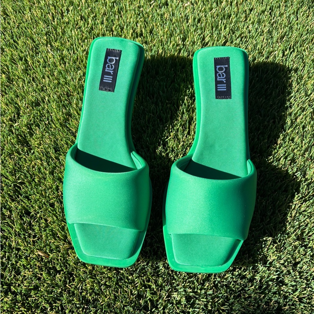 Bar III Emerald Green Square-Toe Slide Mules
